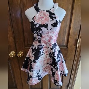 Speechless Sz 7 Black Pink Floral Fit & Flare Dress P2P 14.5 W 28 L 17.5